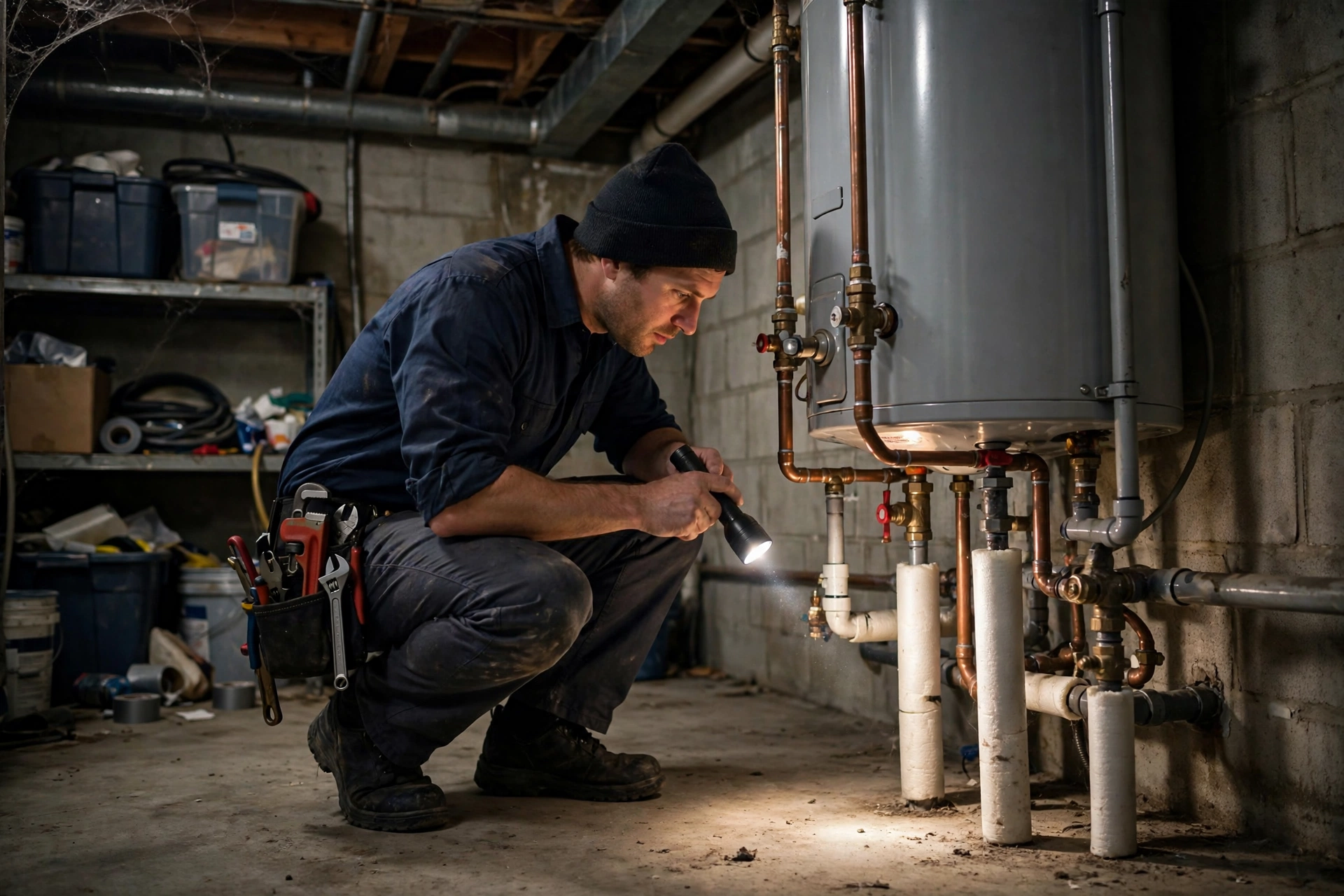 Side by side comparison of a traditional tank water heater and a compact tankless unit